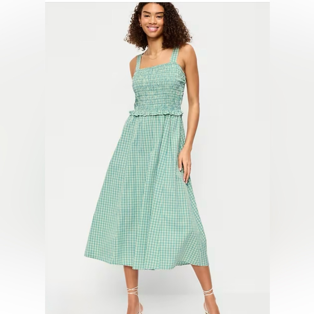 Old Navy  Green Gingham Smocked Midi Skirt